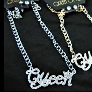 Crystal embellished (1) QUEEN Necklace - Earring Set. Silver pl  Stainless NWT